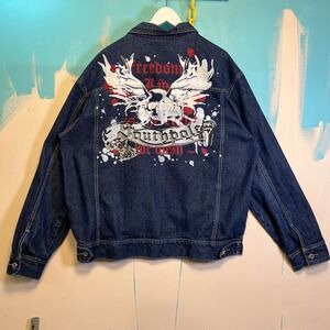 Southpole Denim‎ Jacket Skull Wing Graphic Dark Blue Y2K XXL Vintage 2000s Men